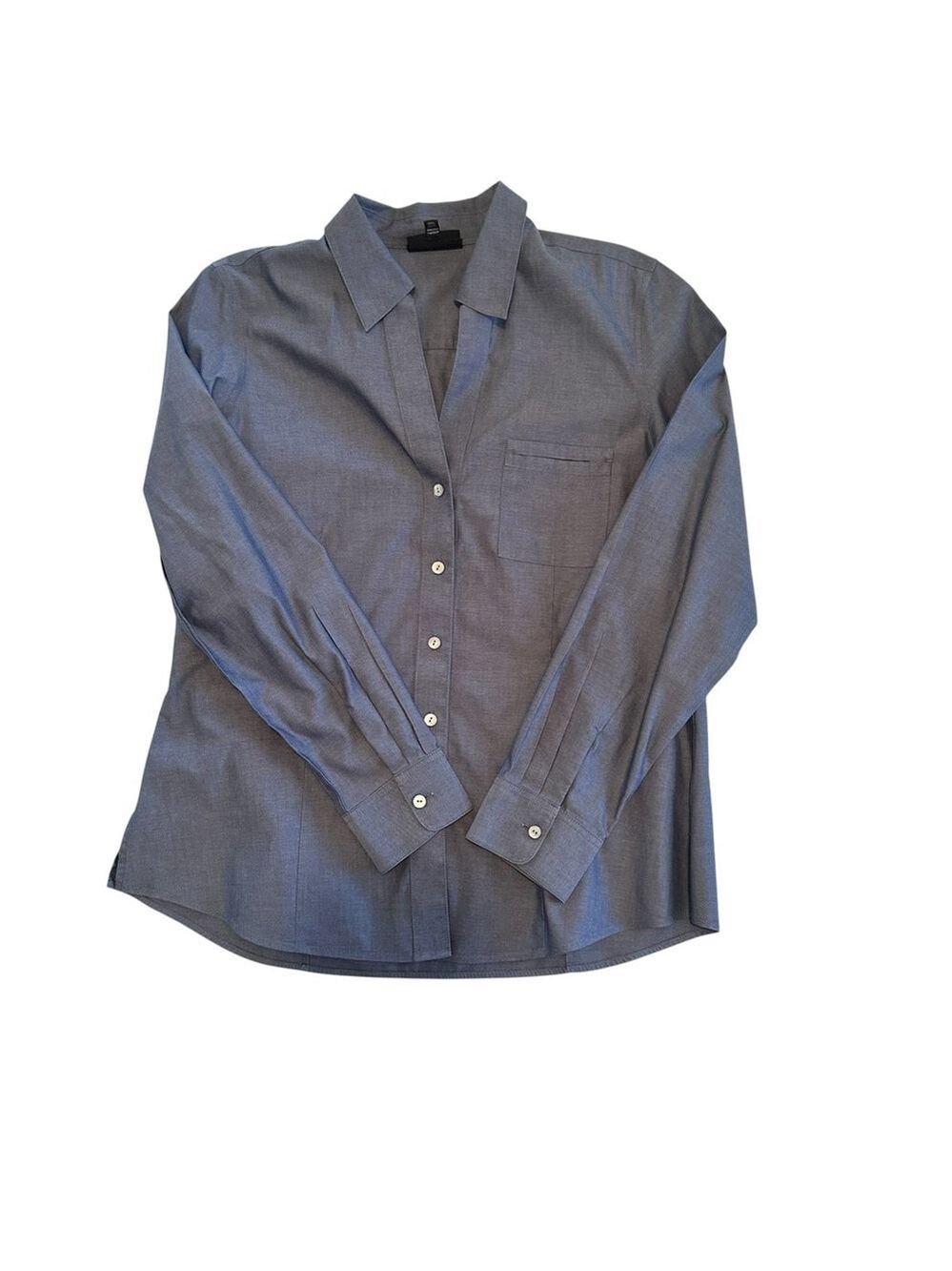 Foxcroft Button-down Blouse Shirt Womens 12 Blue Non-Iron Long Classic Sleeves
